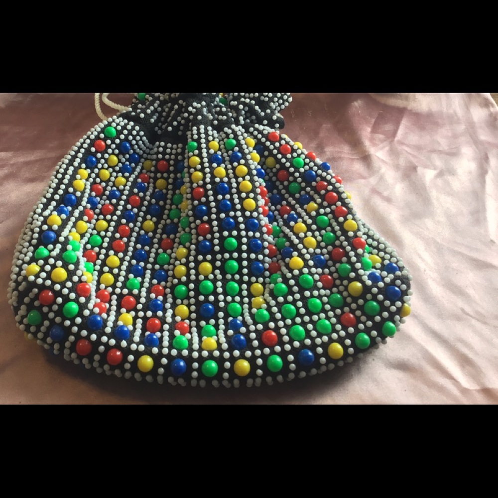 Multi colored all beaded drawstring bag